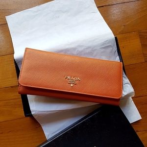 SOLD Prada Deep Orange Continental Wallet/Clutch
